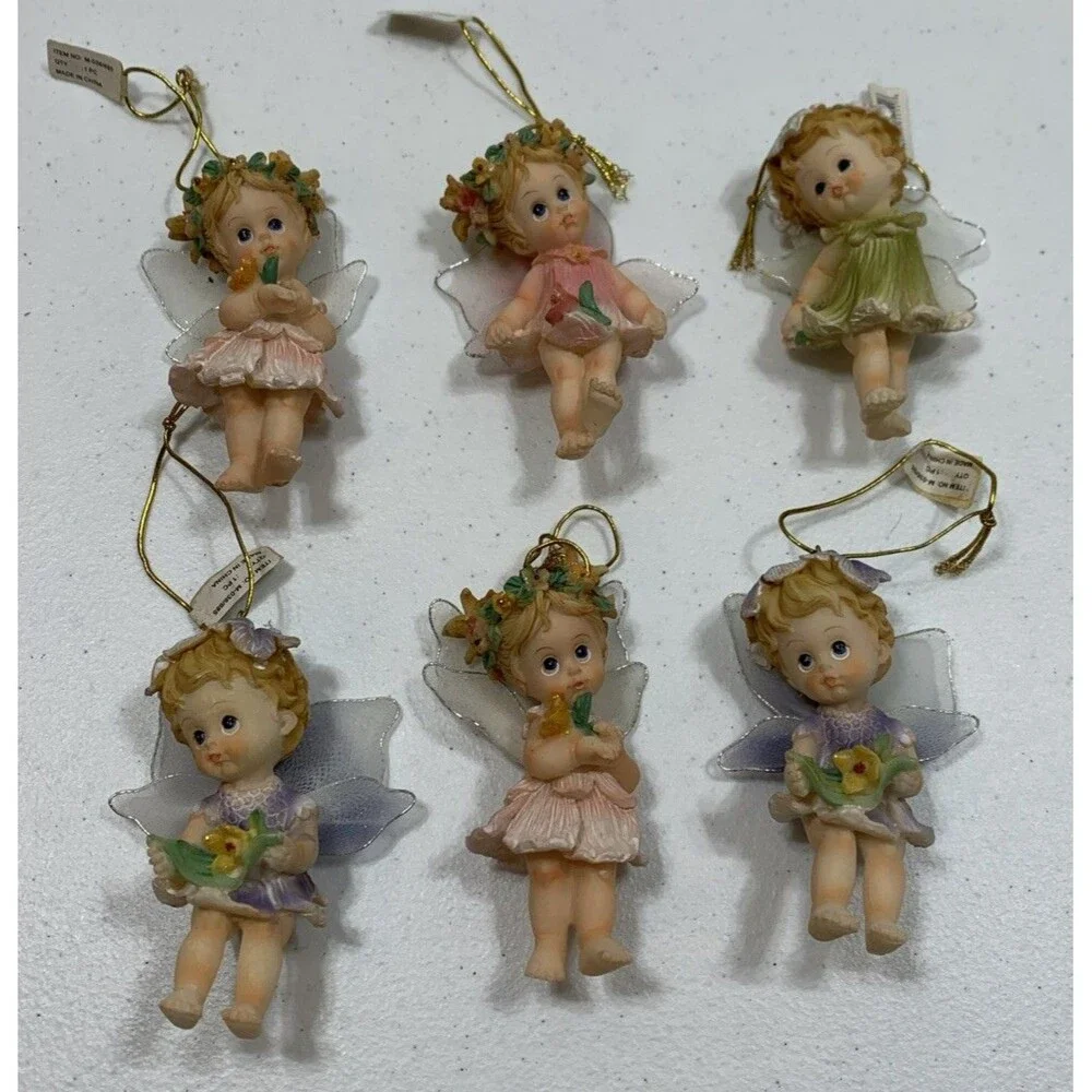 Vintage Fairy Angel Figurines Ornaments Christmas 6 Resin Hanging  4”